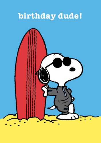 Snoopy Happy Birthday Dude Surfboard - Greeting Card